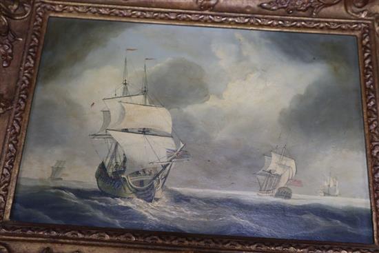 Manner of Thomas Luny (1759-1837), oil on panel, Naval vessels at sea, 19 x 29cm